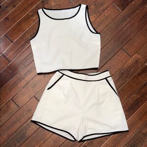 SHEIN White and Black Trim Women Shorts Set